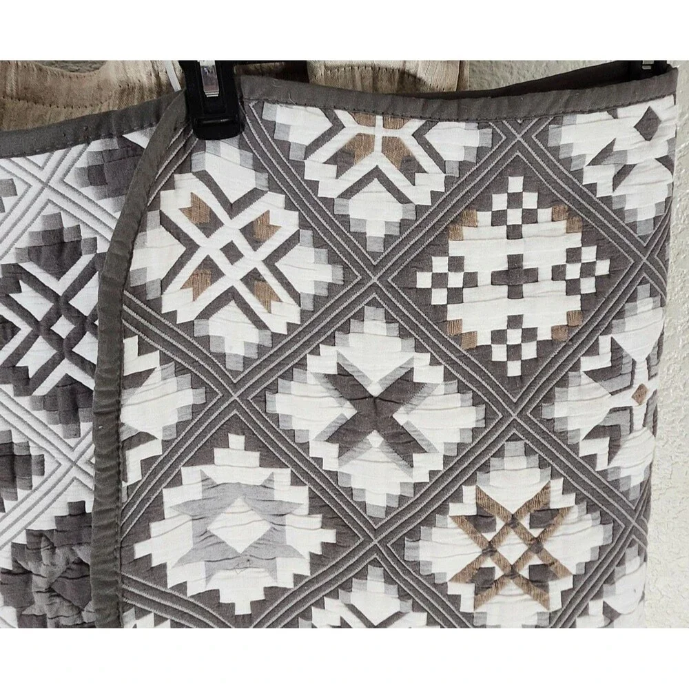 Tristan Patchwork Quilt Set Queen 3pc Charcoal Grey Cotton Blend - Dada Bedding